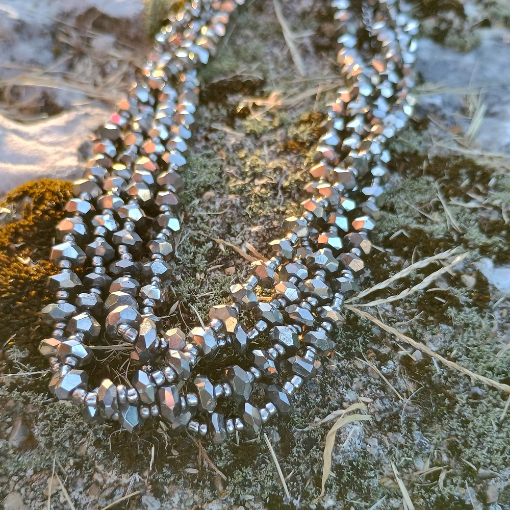 Vintage, 4 strand mirrored glass crystal and glass necklace, holiday wear, MCM